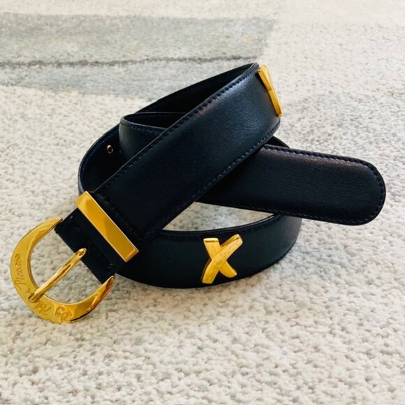 Paloma Picasso Vintage Womens Medium 75 Made in Italy Black Gold Leather Belt - Picture 3 of 16
